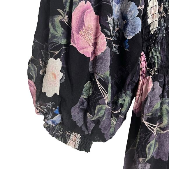 Nicholas Black Floral Silk Square Neck Smocked Maxi Dress Size 0 - Picture 8 of 15